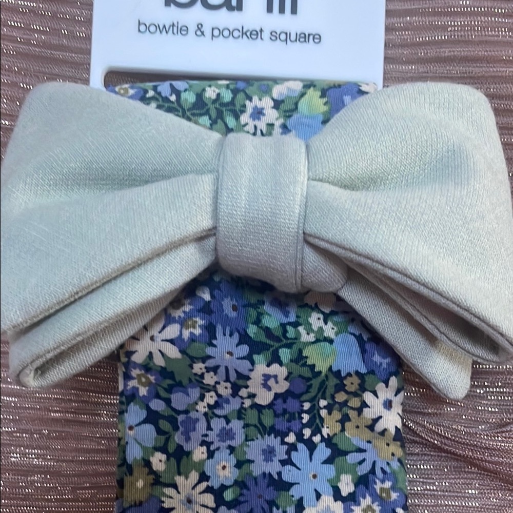 Bar III Floral Bow Tie and Pocket Square Set - Green and Blue - Picture 4 of 5